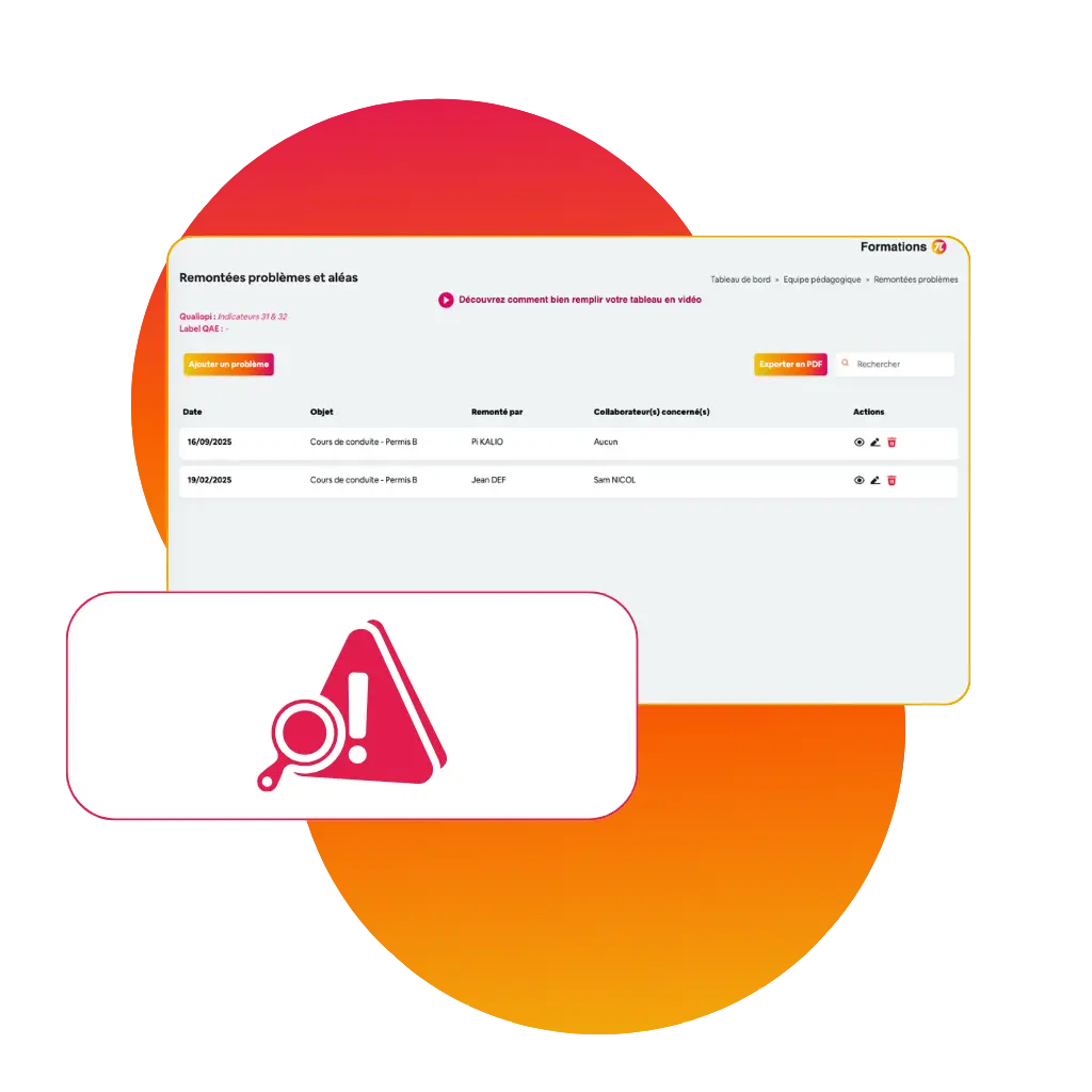 Remontées problèmes et aléas auto école
